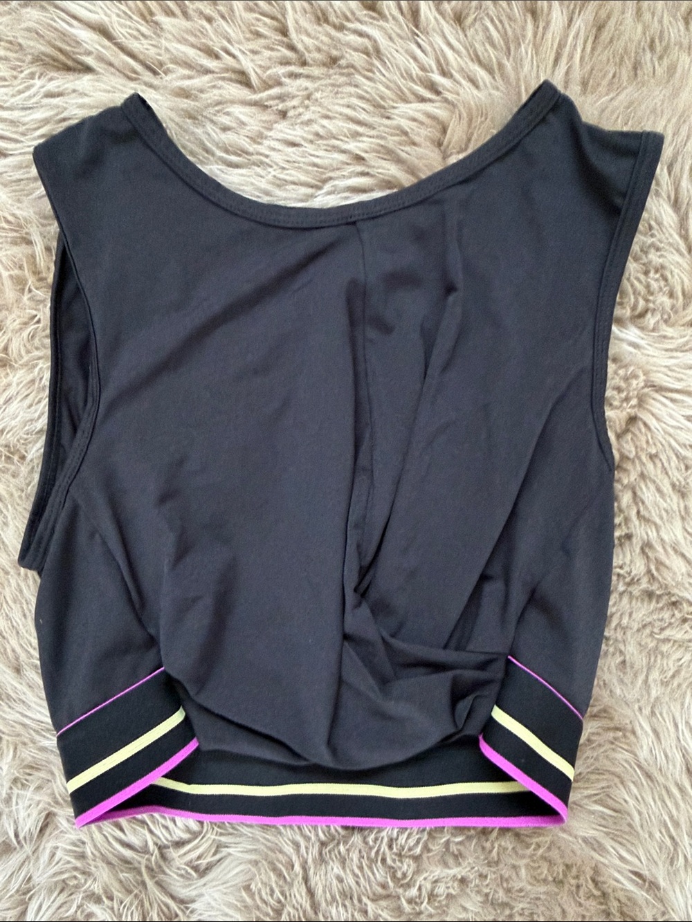 Black Crop Tank Top with Pink & Cream Trim